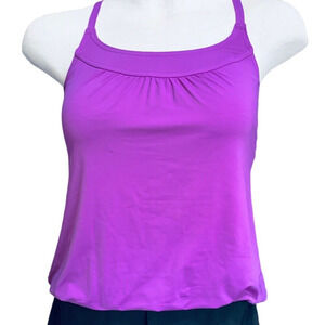 Lands' End Size 8 Tankini Swimsuit Purple Elastic Hem Racerback Beach Vacation